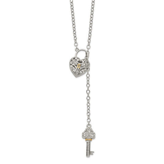 Shey Couture Sterling Silver Rhodium-plated with 14K Accent 18 Inch Diamond Heart Lock and Key Necklace QTC1027