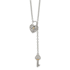 Shey Couture Sterling Silver Rhodium-plated with 14K Accent 18 Inch Diamond Heart Lock and Key Necklace QTC1027