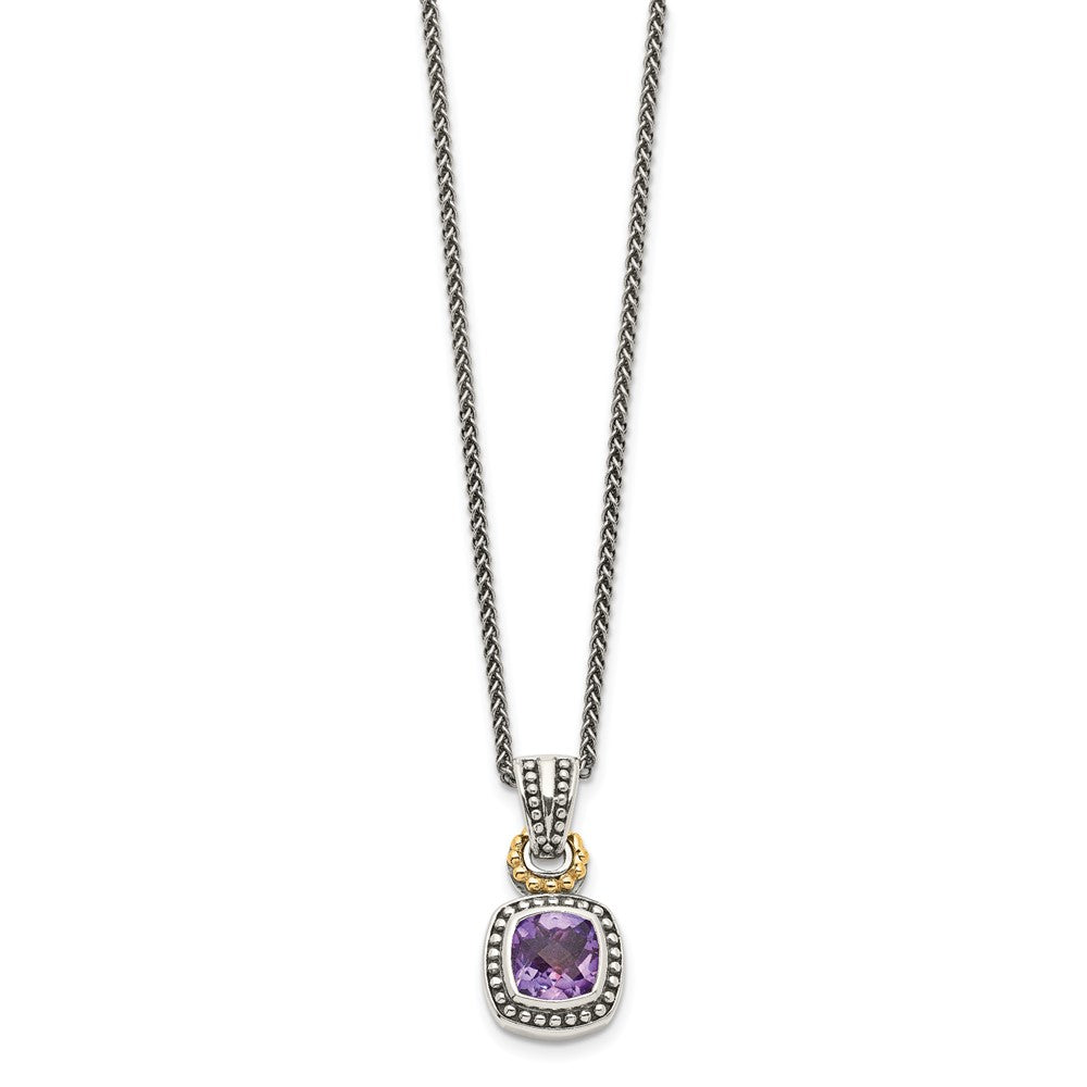 Shey Couture Sterling Silver with 14K Accent 18 Inch Antiqued Cushion Bezel Amethyst Necklace QTC1028