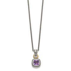 Shey Couture Sterling Silver with 14K Accent 18 Inch Antiqued Cushion Bezel Amethyst Necklace QTC1028