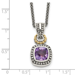 Shey Couture Sterling Silver with 14K Accent 18 Inch Antiqued Cushion Bezel Amethyst Necklace QTC1028