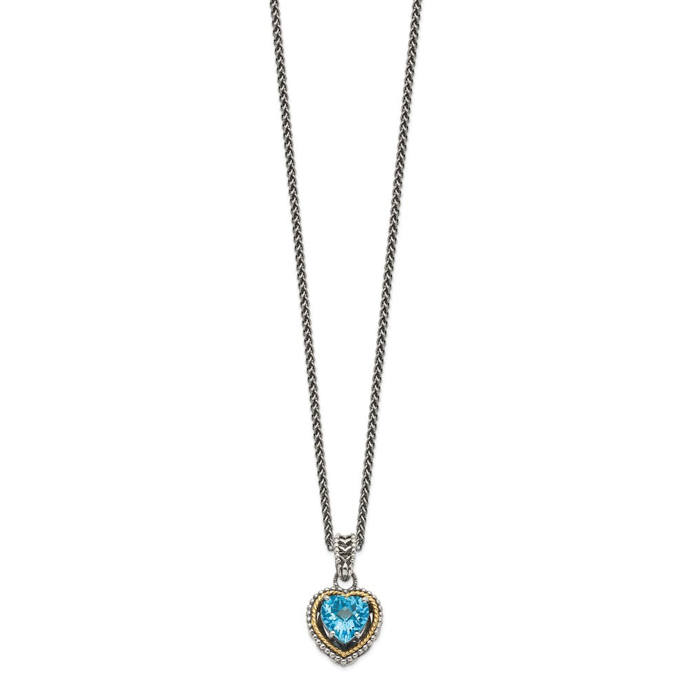Shey Couture Sterling Silver with 14K Accent Antiqued Blue Topaz Heart 18 inch Necklace QTC1031