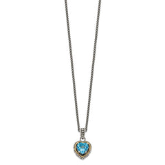 Shey Couture Sterling Silver with 14K Accent Antiqued Blue Topaz Heart 18 inch Necklace QTC1031