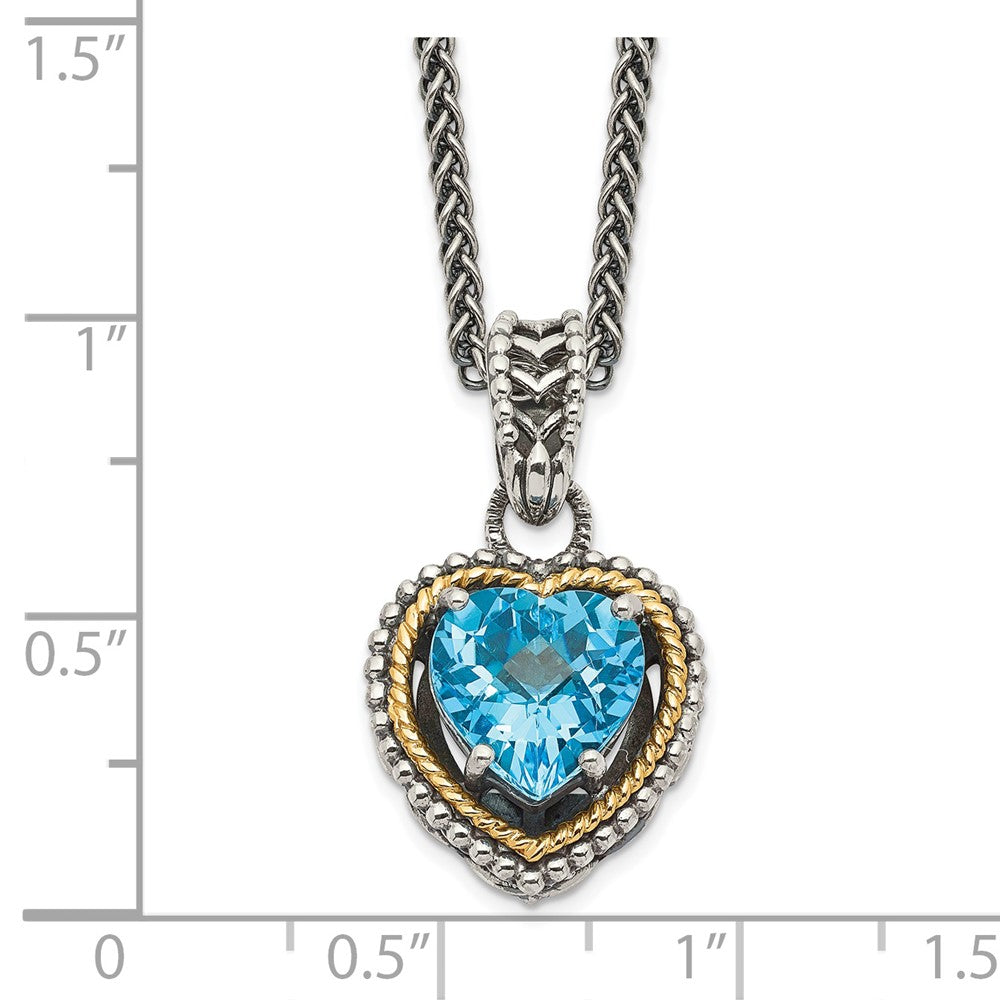 Shey Couture Sterling Silver with 14K Accent Antiqued Blue Topaz Heart 18 inch Necklace QTC1031
