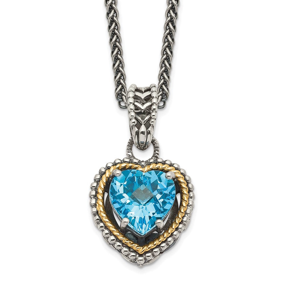 Shey Couture Sterling Silver with 14K Accent Antiqued Blue Topaz Heart 18 inch Necklace QTC1031