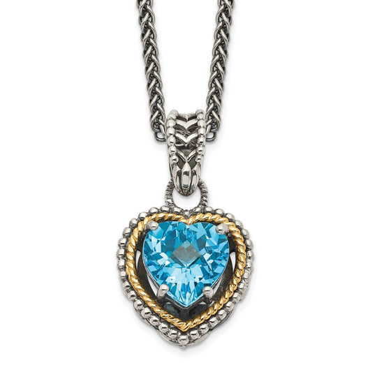 Shey Couture Sterling Silver with 14K Accent Antiqued Blue Topaz Heart 18 inch Necklace QTC1031