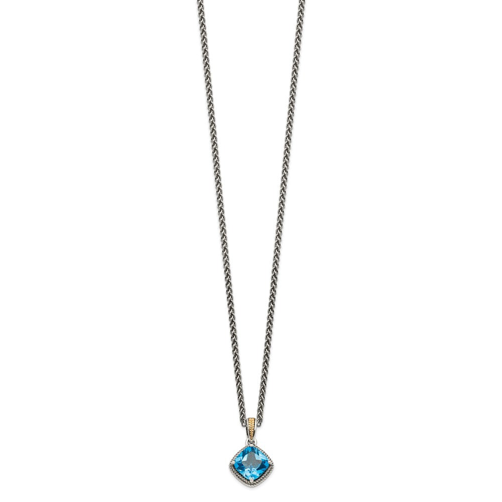 Shey Couture Sterling Silver with 14K Accent 18 Inch Antiqued Cushion Blue Topaz Necklace QTC1044