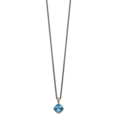 Shey Couture Sterling Silver with 14K Accent 18 Inch Antiqued Cushion Blue Topaz Necklace QTC1044