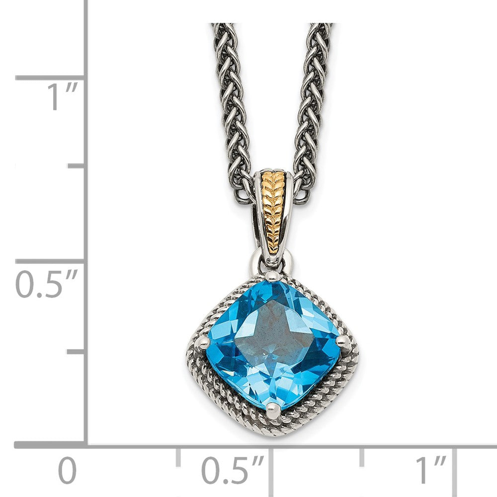 Shey Couture Sterling Silver with 14K Accent 18 Inch Antiqued Cushion Blue Topaz Necklace QTC1044