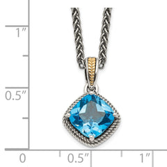 Shey Couture Sterling Silver with 14K Accent 18 Inch Antiqued Cushion Blue Topaz Necklace QTC1044