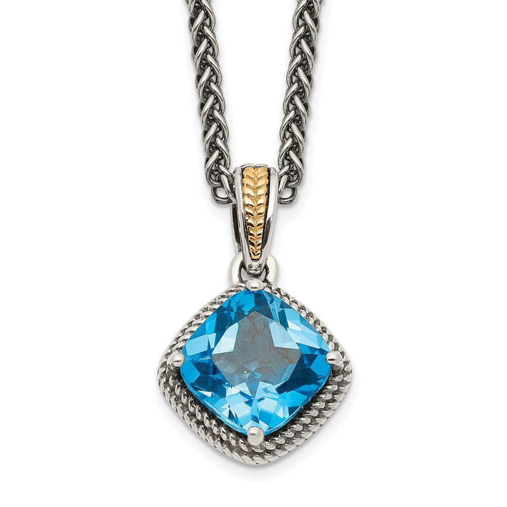 Shey Couture Sterling Silver with 14K Accent 18 Inch Antiqued Cushion Blue Topaz Necklace QTC1044