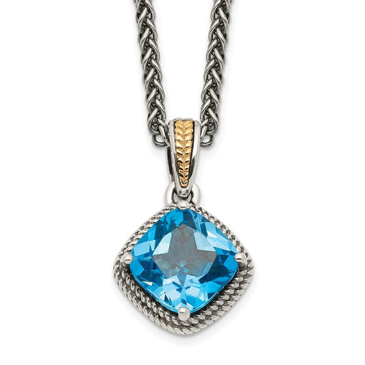Shey Couture Sterling Silver with 14K Accent 18 Inch Antiqued Cushion Blue Topaz Necklace QTC1044