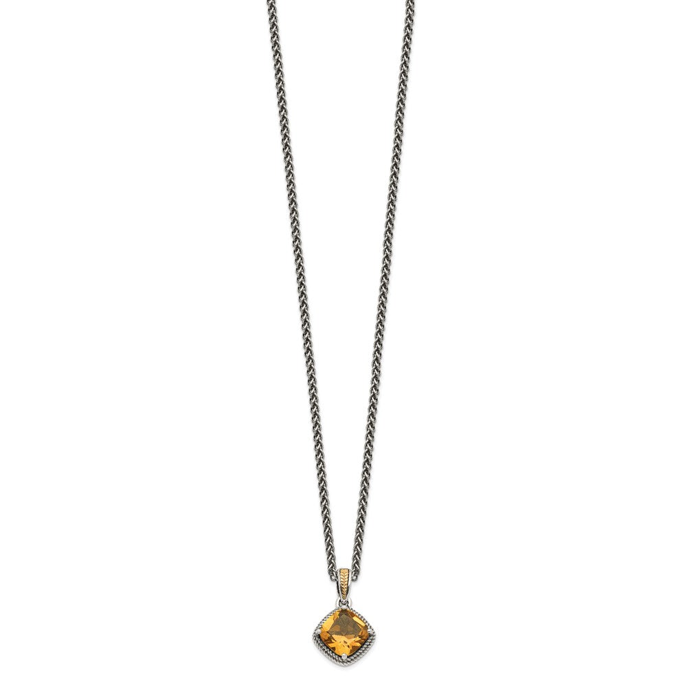 Shey Couture Sterling Silver with 14K Accent 18 Inch Antiqued Cushion Citrine Necklace QTC1045