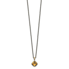 Shey Couture Sterling Silver with 14K Accent 18 Inch Antiqued Cushion Citrine Necklace QTC1045