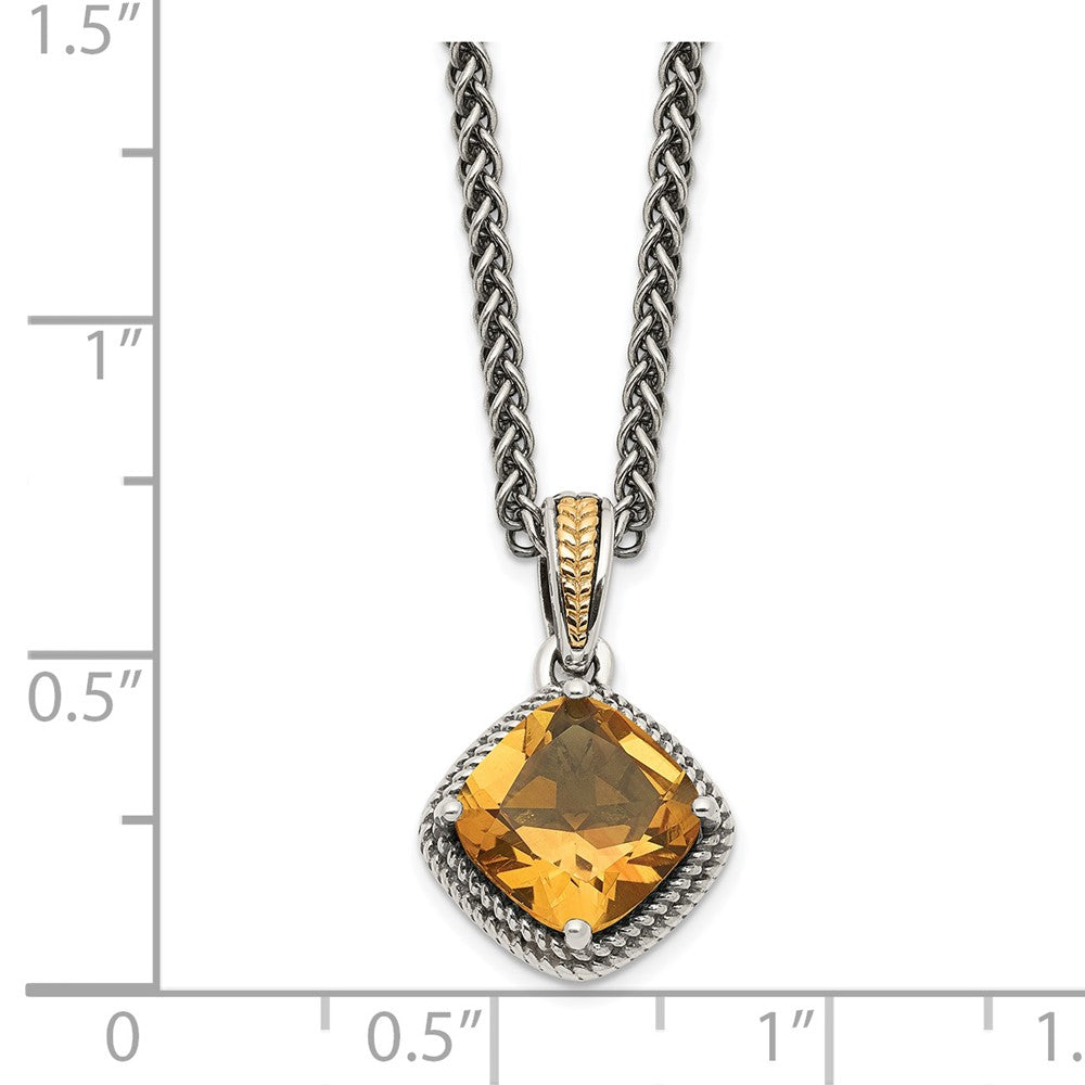 Shey Couture Sterling Silver with 14K Accent 18 Inch Antiqued Cushion Citrine Necklace QTC1045