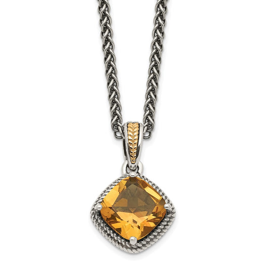 Shey Couture Sterling Silver with 14K Accent 18 Inch Antiqued Cushion Citrine Necklace QTC1045