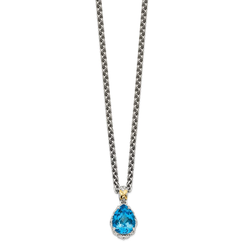 Shey Couture Sterling Silver Rhodium-plated with 14K Accent 18 Inch Antiqued Pear Shaped Blue Topaz Necklace QTC1048