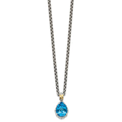 Shey Couture Sterling Silver Rhodium-plated with 14K Accent 18 Inch Antiqued Pear Shaped Blue Topaz Necklace QTC1048