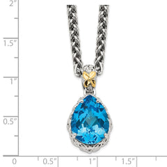 Shey Couture Sterling Silver Rhodium-plated with 14K Accent 18 Inch Antiqued Pear Shaped Blue Topaz Necklace QTC1048
