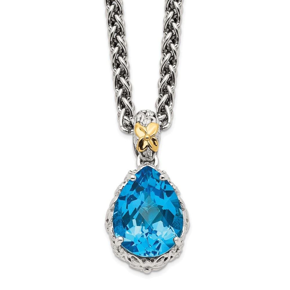 Shey Couture Sterling Silver Rhodium-plated with 14K Accent 18 Inch Antiqued Pear Shaped Blue Topaz Necklace QTC1048