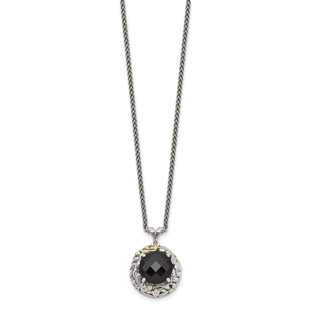 Shey Couture Sterling Silver with 14K Accent 18 Inch Antiqued Checkerboard-cut Black Onyx Necklace QTC1054
