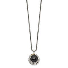 Shey Couture Sterling Silver with 14K Accent 18 Inch Antiqued Checkerboard-cut Black Onyx Necklace QTC1054
