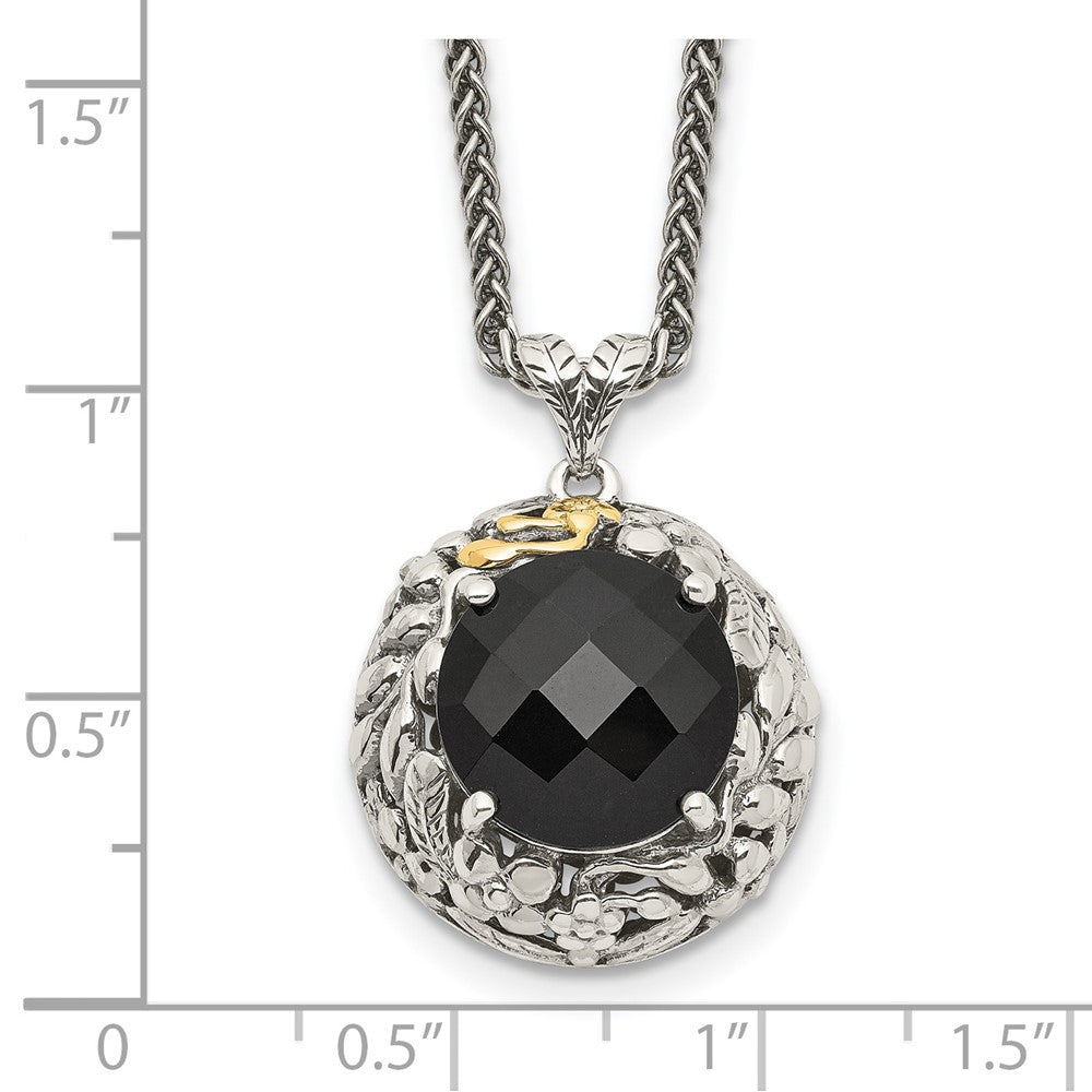 Shey Couture Sterling Silver with 14K Accent 18 Inch Antiqued Checkerboard-cut Black Onyx Necklace QTC1054