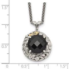 Shey Couture Sterling Silver with 14K Accent 18 Inch Antiqued Checkerboard-cut Black Onyx Necklace QTC1054