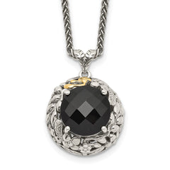 Shey Couture Sterling Silver with 14K Accent 18 Inch Antiqued Checkerboard-cut Black Onyx Necklace QTC1054