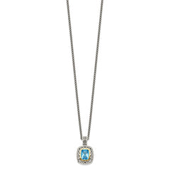 Shey Couture Sterling Silver with 14K Accent 18 Inch Antiqued Cushion Bezel Light Swiss Blue Topaz Necklace QTC1060