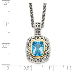 Shey Couture Sterling Silver with 14K Accent 18 Inch Antiqued Cushion Bezel Light Swiss Blue Topaz Necklace QTC1060