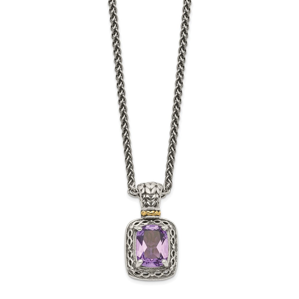 Shey Couture Sterling Silver with 14K Accent 18 inch Antiqued Cushion Amethyst Necklace QTC1063