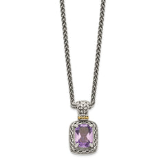 Shey Couture Sterling Silver with 14K Accent 18 inch Antiqued Cushion Amethyst Necklace QTC1063