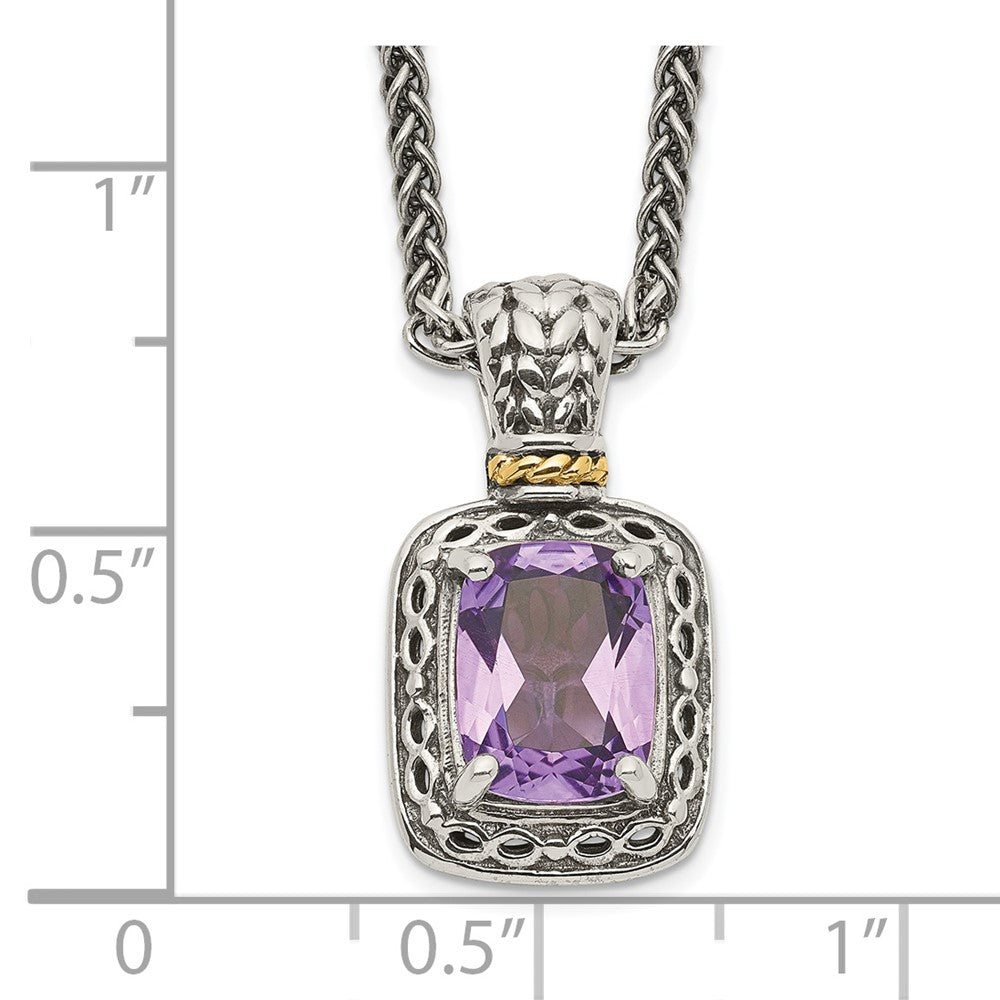 Shey Couture Sterling Silver with 14K Accent 18 inch Antiqued Cushion Amethyst Necklace QTC1063