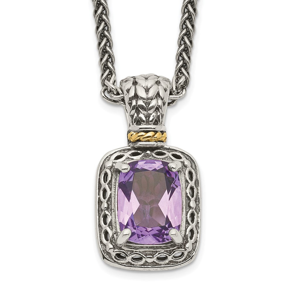Shey Couture Sterling Silver with 14K Accent 18 inch Antiqued Cushion Amethyst Necklace QTC1063