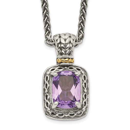 Shey Couture Sterling Silver with 14K Accent 18 inch Antiqued Cushion Amethyst Necklace QTC1063