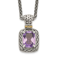 Shey Couture Sterling Silver with 14K Accent 18 inch Antiqued Cushion Amethyst Necklace QTC1063