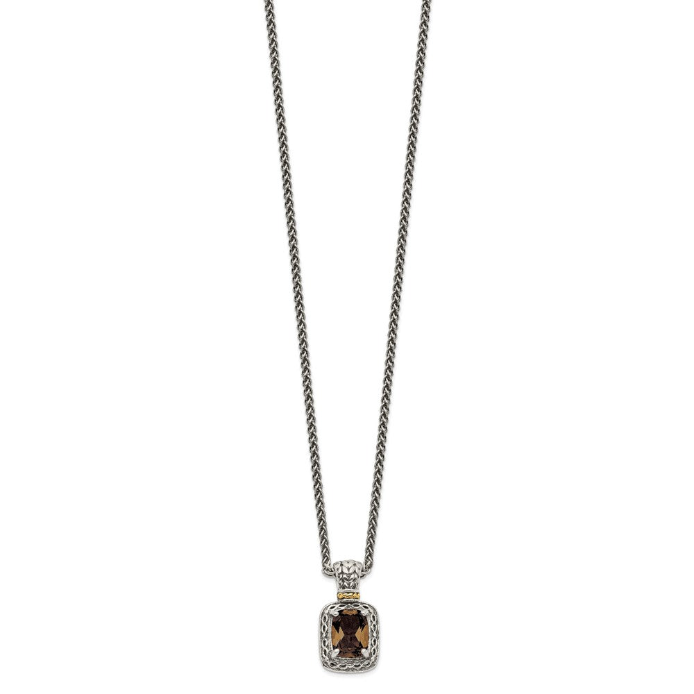 Shey Couture Sterling Silver with 14K Accent 18 Inch Antiqued Cushion Checkerboard Smoky Quartz Necklace QTC1067
