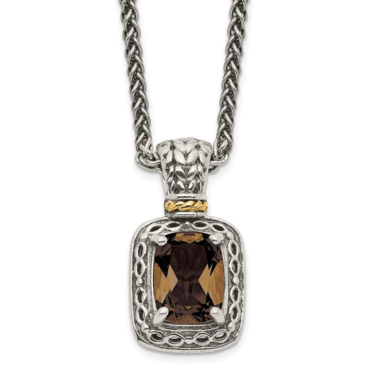 Shey Couture Sterling Silver with 14K Accent 18 Inch Antiqued Cushion Checkerboard Smoky Quartz Necklace QTC1067