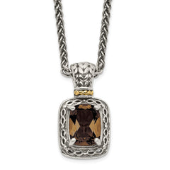Shey Couture Sterling Silver with 14K Accent 18 Inch Antiqued Cushion Checkerboard Smoky Quartz Necklace QTC1067