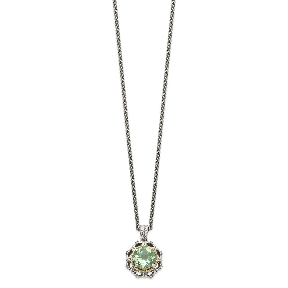 Shey Couture Sterling Silver with 14K Accent 18 Inch Antiqued Round Green Quartz and Diamond Necklace QTC1068
