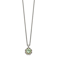 Shey Couture Sterling Silver with 14K Accent 18 Inch Antiqued Round Green Quartz and Diamond Necklace QTC1068