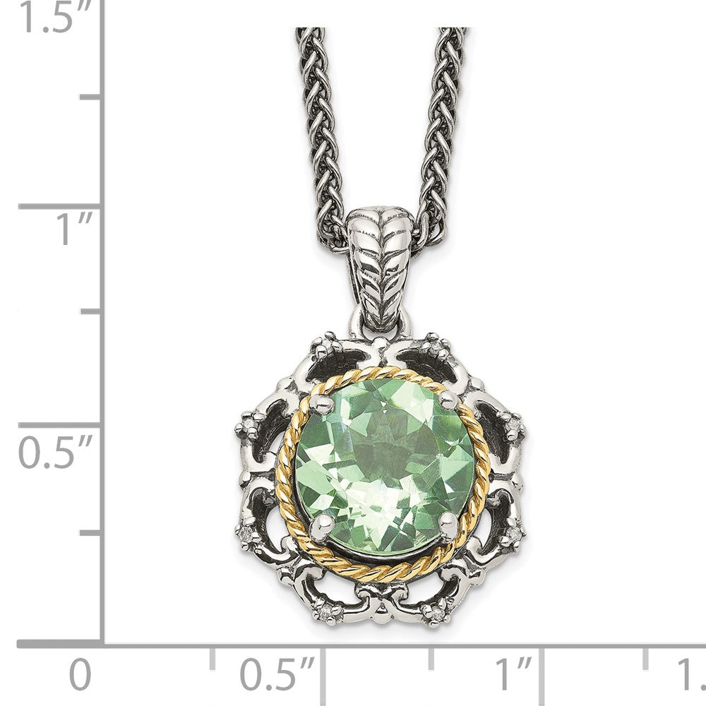 Shey Couture Sterling Silver with 14K Accent 18 Inch Antiqued Round Green Quartz and Diamond Necklace QTC1068