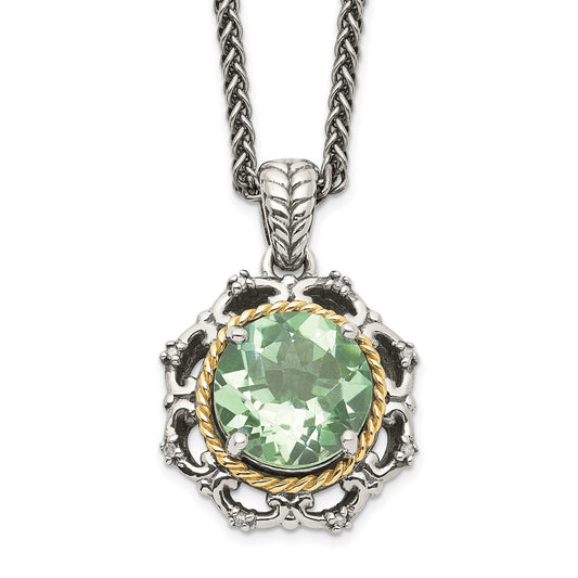 Shey Couture Sterling Silver with 14K Accent 18 Inch Antiqued Round Green Quartz and Diamond Necklace QTC1068