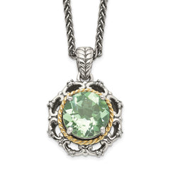 Shey Couture Sterling Silver with 14K Accent 18 Inch Antiqued Round Green Quartz and Diamond Necklace QTC1068