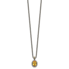 Shey Couture Sterling Silver with 14K Accent 18 Inch Antiqued Oval Citrine Necklace QTC1089