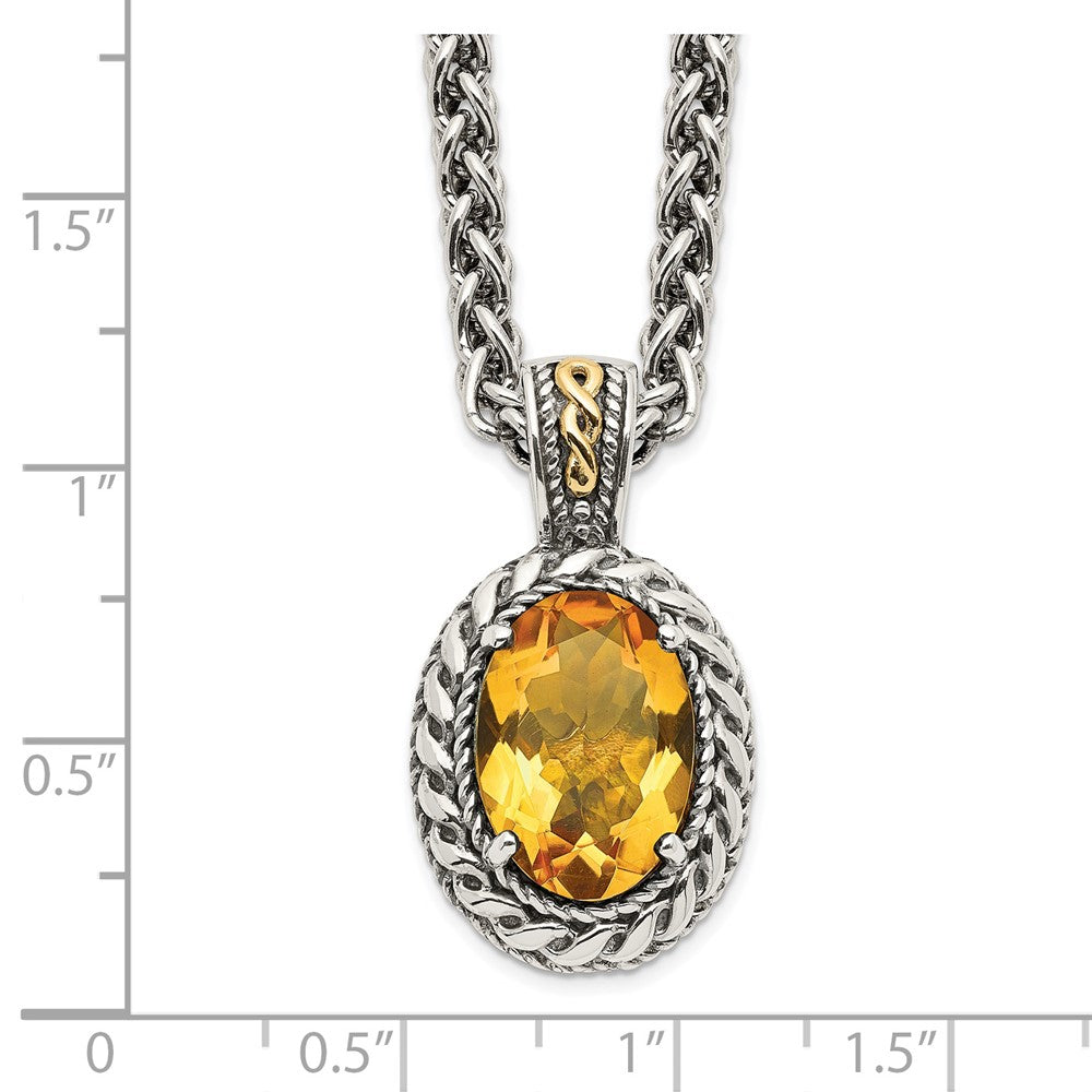 Shey Couture Sterling Silver with 14K Accent 18 Inch Antiqued Oval Citrine Necklace QTC1089