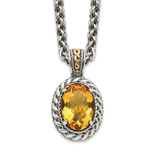 Shey Couture Sterling Silver with 14K Accent 18 Inch Antiqued Oval Citrine Necklace QTC1089