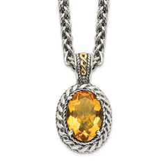 Shey Couture Sterling Silver with 14K Accent 18 Inch Antiqued Oval Citrine Necklace QTC1089