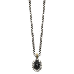 Shey Couture Sterling Silver with 14K Accent 18 Inch Antiqued Checkerboard-cut Black Onyx Necklace QTC1091